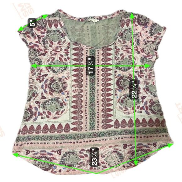 Lucky Brand Top L Pink Gray Paisley Floral Linen Viscose Blend Boho Casual Chic - Picture 3 of 5